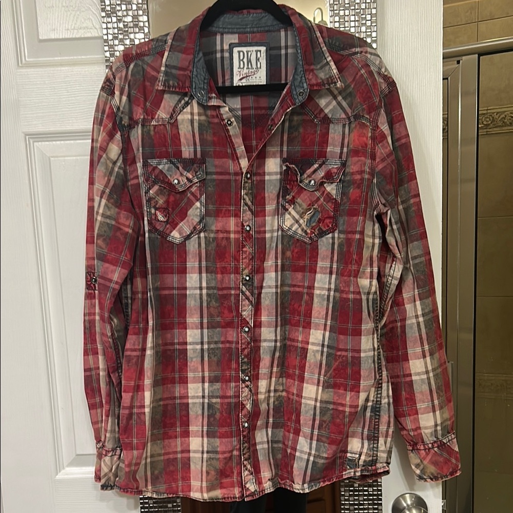 BKF Red Plaid Button-Up Shirt